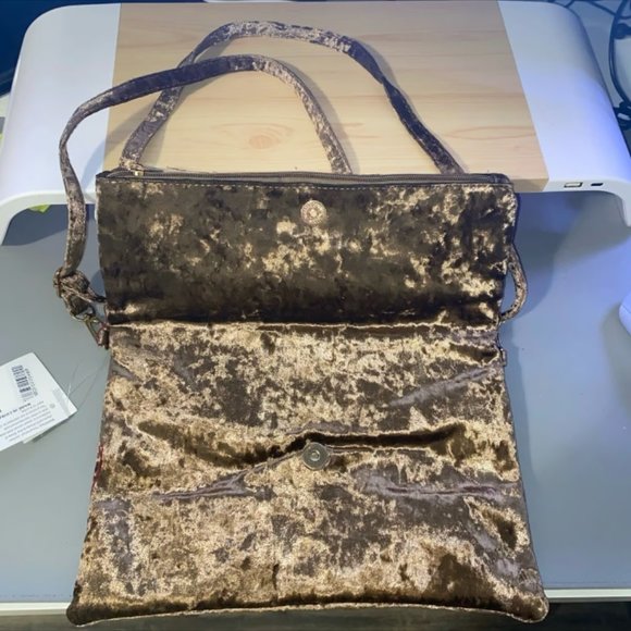 Elegant fashion purse, brown velvet with colorful embroidered designs, bag - Picture 3 of 6